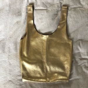 BAGGU Metallic Gold Natural Milled Leather Shoulder Bag